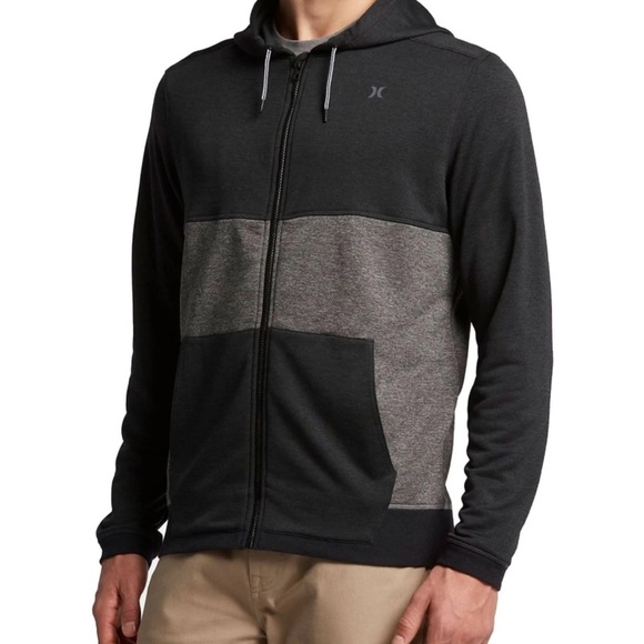 Hurley Men’s Dri-Fit Disperse Blocked Full Zip Hoodie Jacket black & Gray Sz XL - Picture 1 of 12